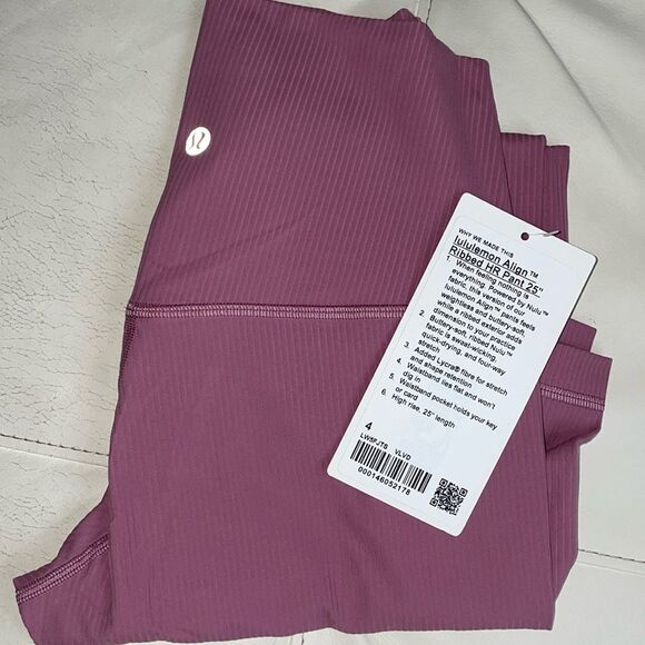NWT LULULEMON ALIGN RIBBED HIGH RISE PANT 25” velvet dust size 4 pink lilac purp - Picture 2 of 4